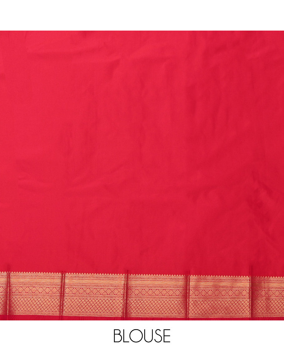 Red Budget Silk Saree, Enthralled with Zari Buttas, Highlighted by a Traditional Zari Border, Intricate Pallu, and a Matching Blouse
