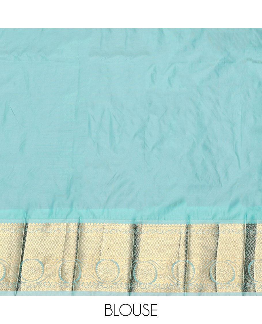 Purple Budget Silk Saree, Accentuated with Zari Buttas, Complemented by Contrast Traditional Zari Border, a Grand Jaal Pallu and a Contrast Blouse