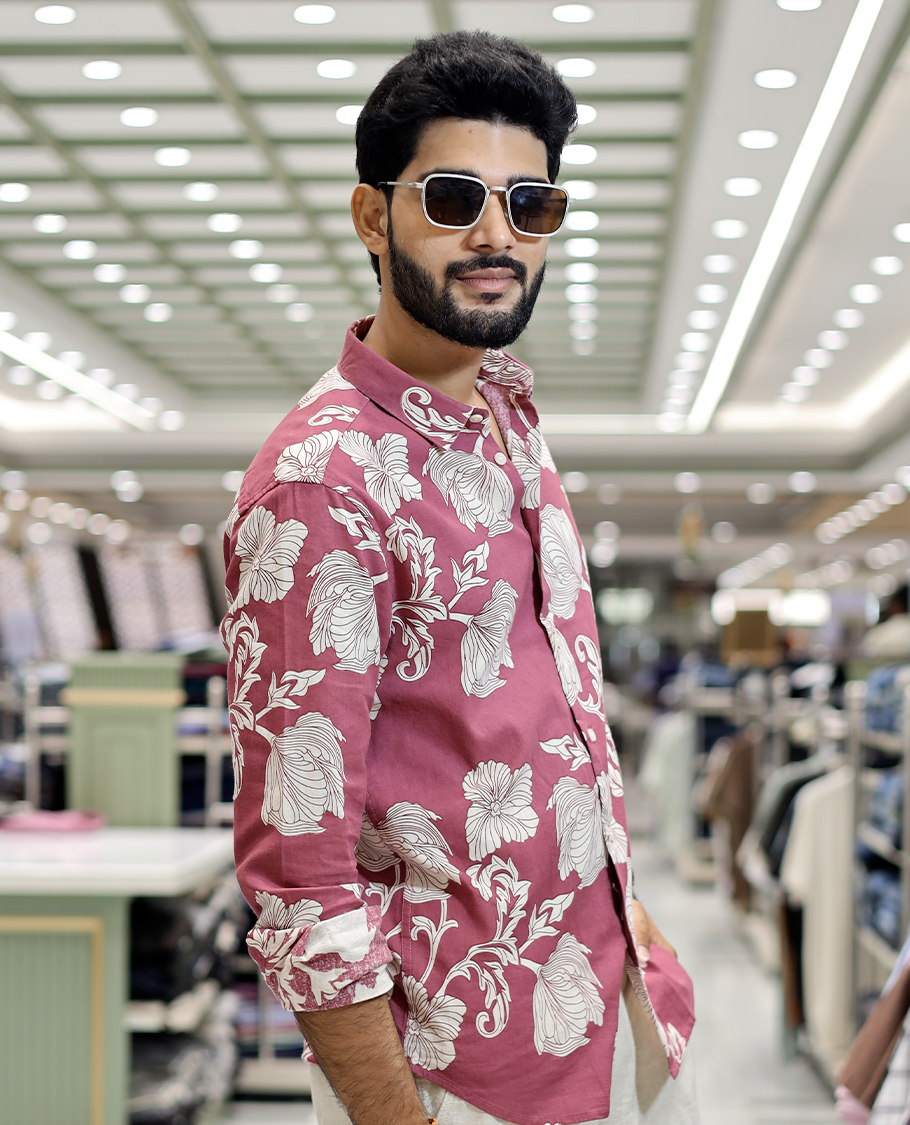Pink Cotton-Blended Casual Shirt