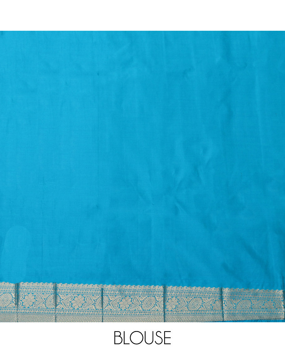 Sky Blue Budget Silk Saree, Sparsely Sparkled with Zari Buttas, Highlighted by a Traditional Zari Border, Jaal Pallu, and a Matching Blouse