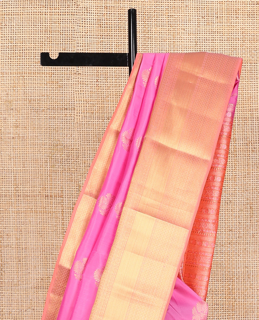 Pink zari buttas Vasundhara silk mix, contrast border, and pallu steeped with traditional zari designs