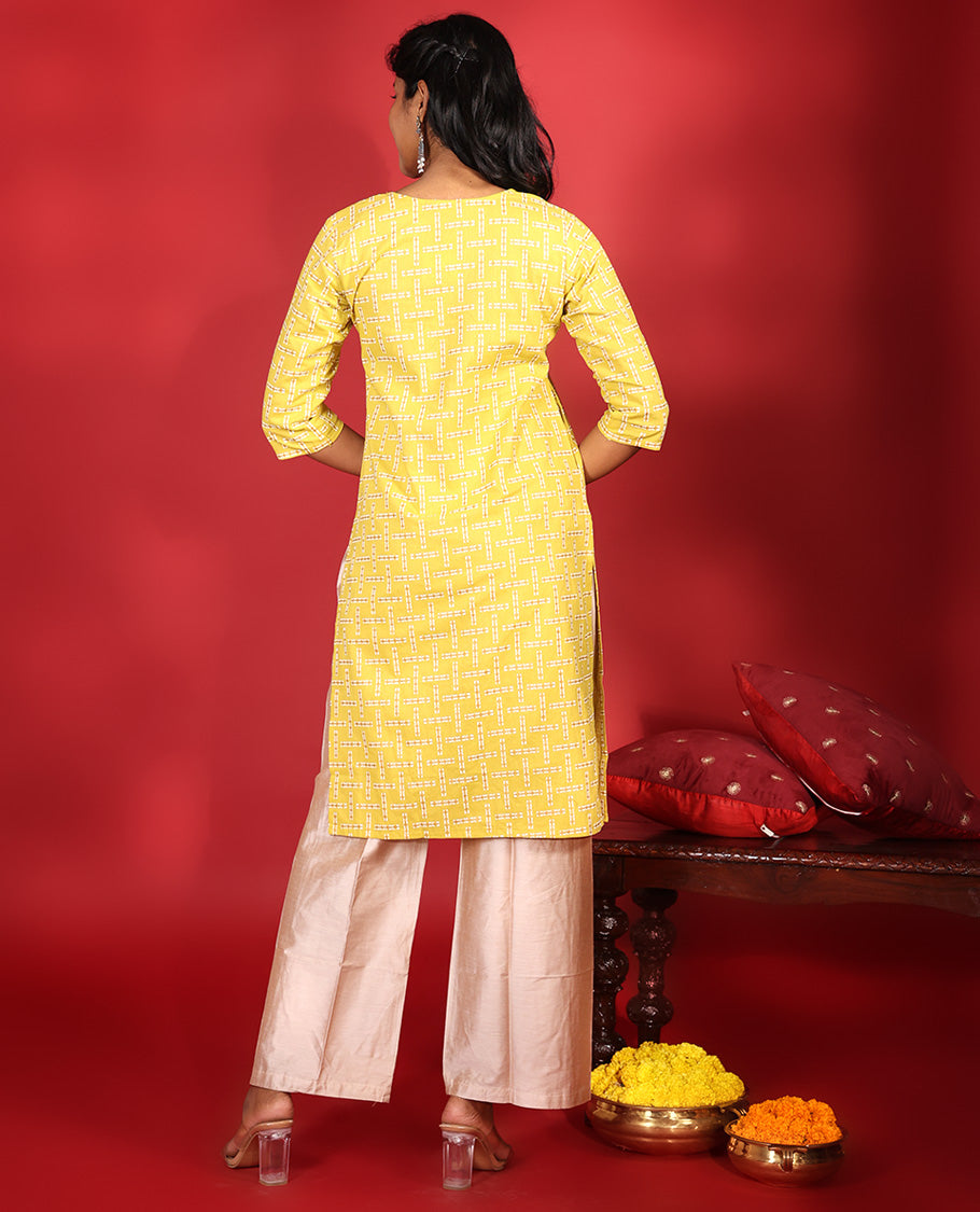 Yellow Readymade Rayon Kurti
