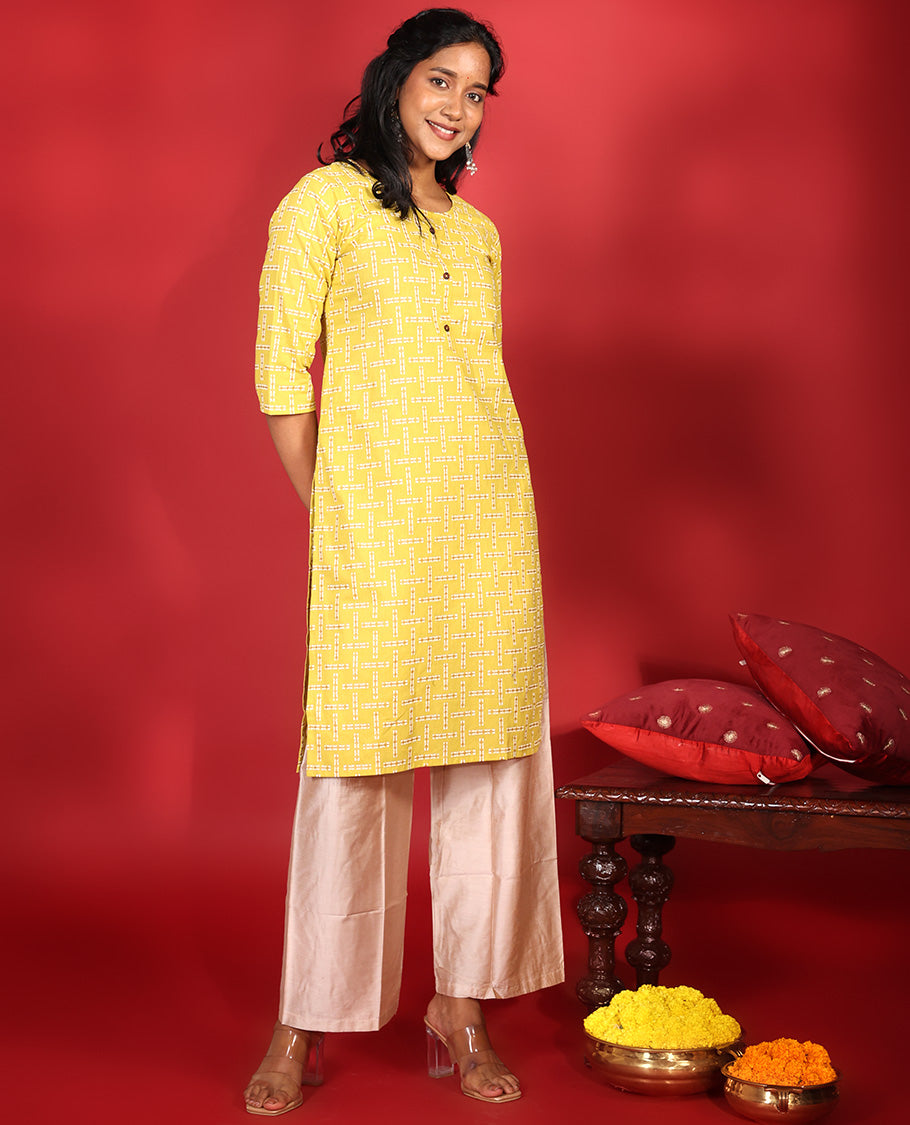 Yellow Readymade Rayon Kurti