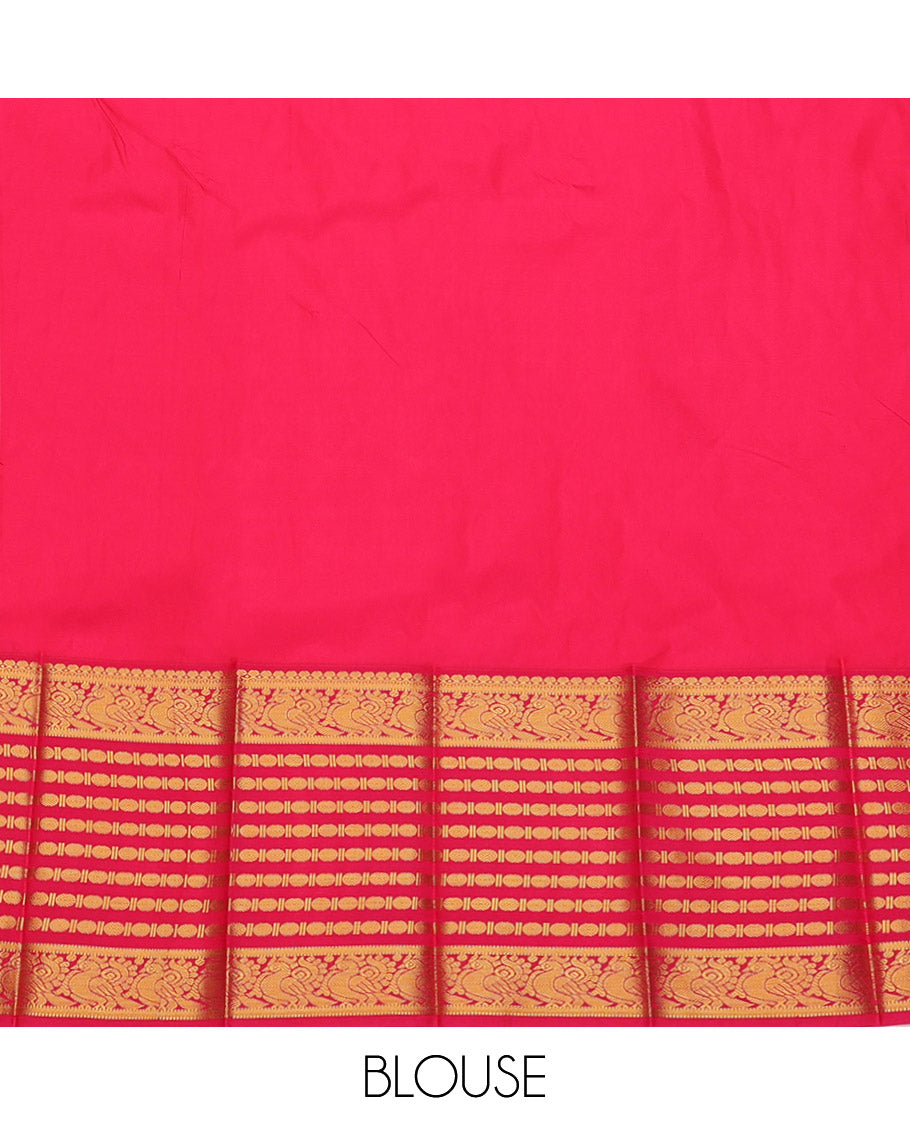 Yellow Budget Silk Saree, Sparsely Woven with Zari Buttas, Complemented by a Contrast Traditional Zari Border, Grand Pallu, and a Contrast Blouse