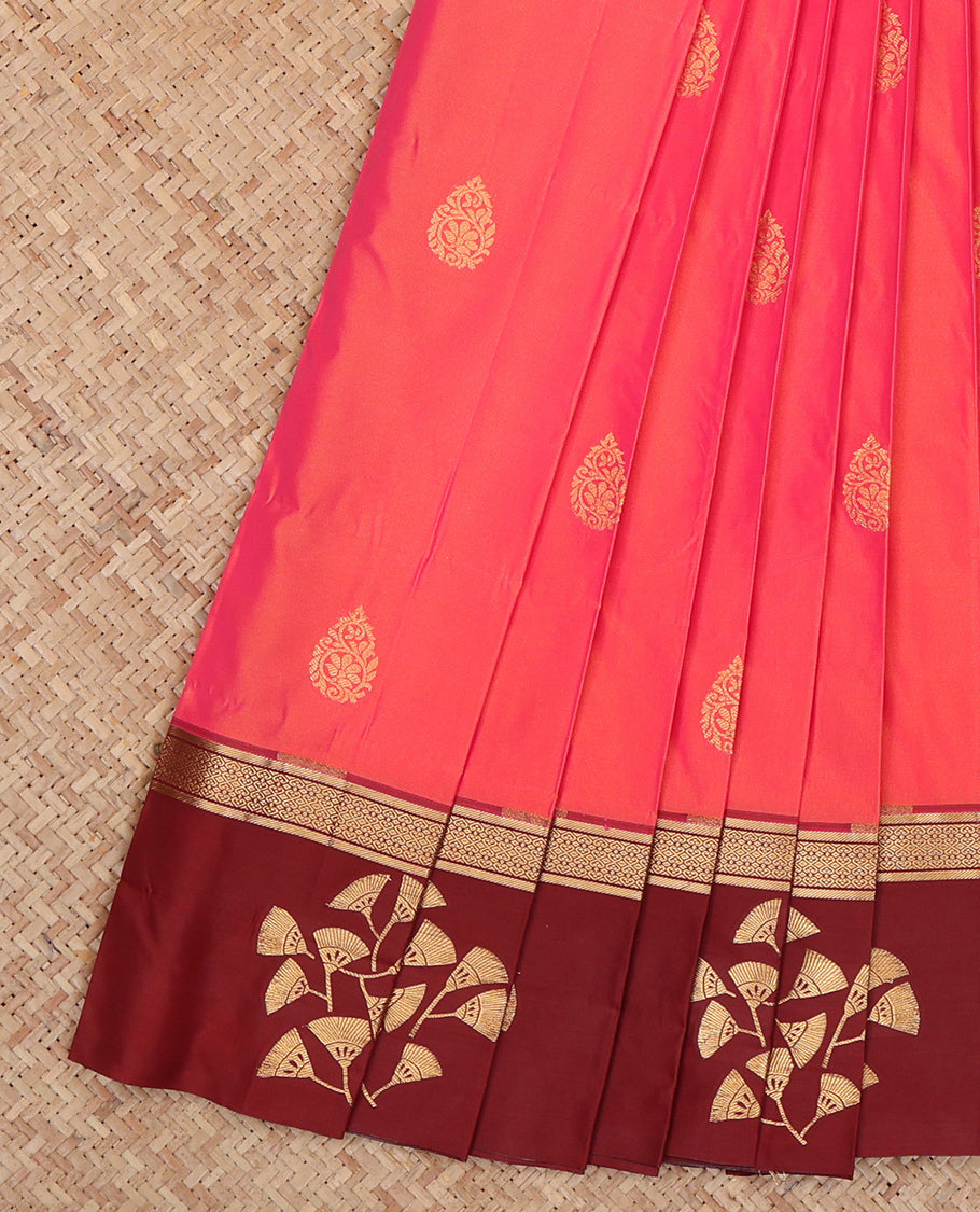 Pink Budget Silk Saree, Graced with Zari Buttas, Complemented by a Contrast Traditional Zari Border, Grand Pallu, and a Contrast Blouse