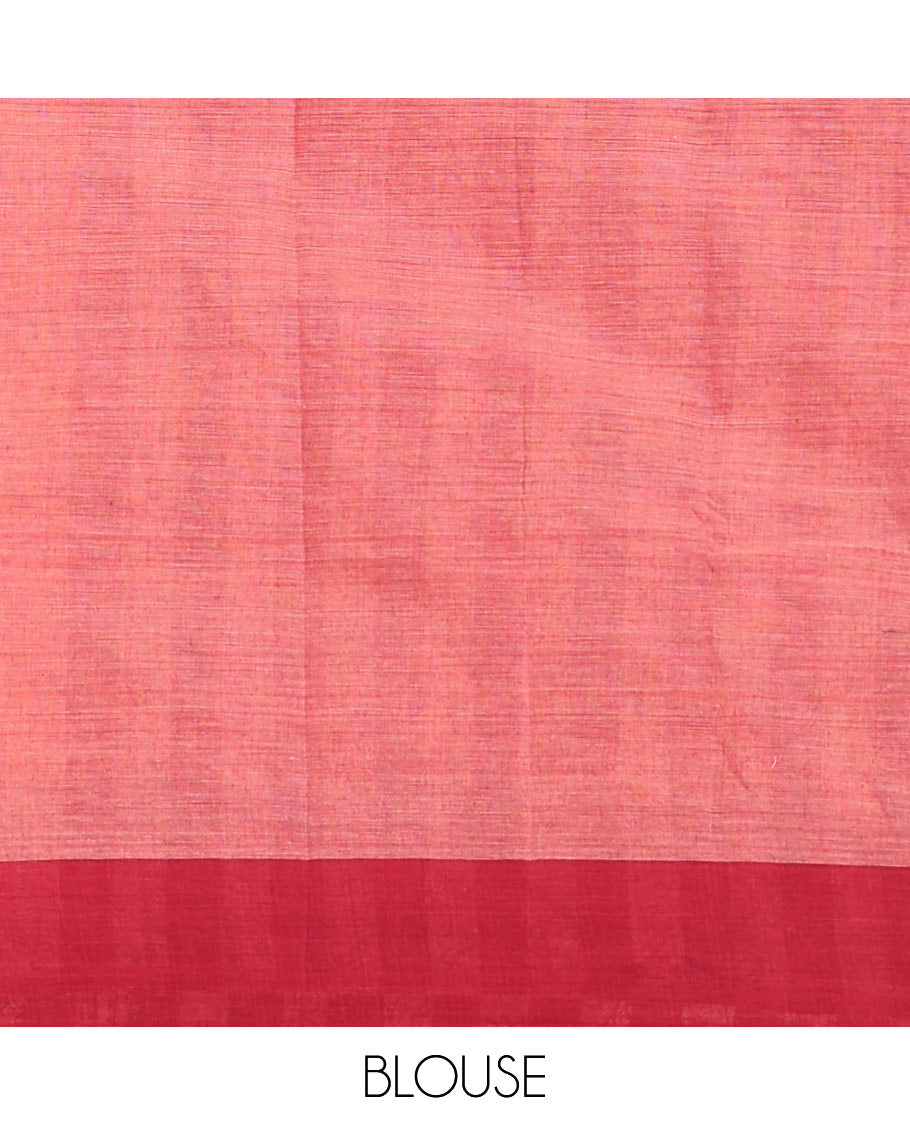 Pale orange floral vine printed chirala cotton saree, contrast floral printed border & diamond patterned floral print pallu