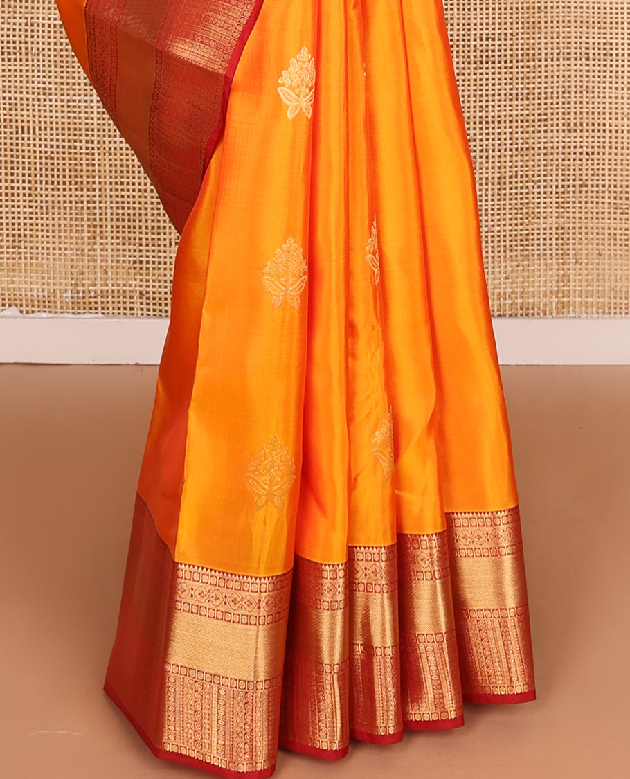 Orange zari buttas Vasundhara silk mix, contrast traditional zari design border, and intricate pallu