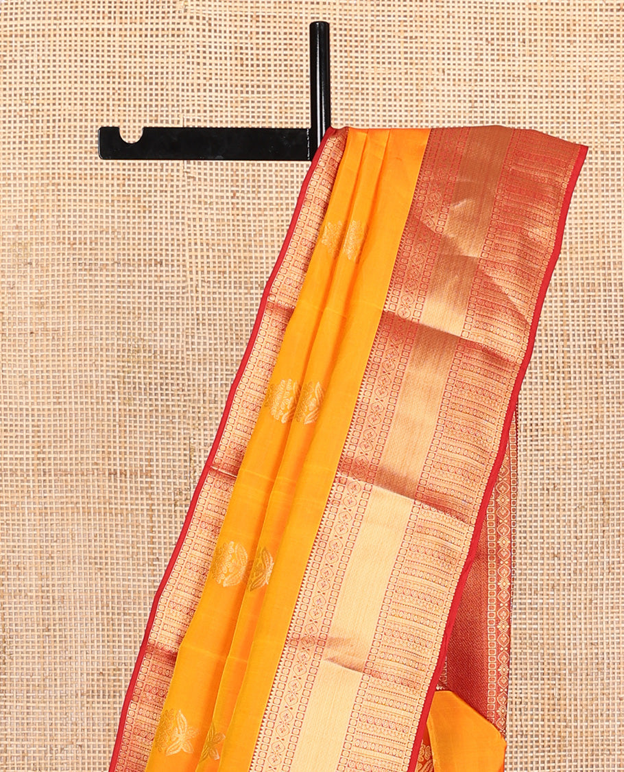 Orange zari buttas Vasundhara silk mix, contrast traditional zari design border, and intricate pallu
