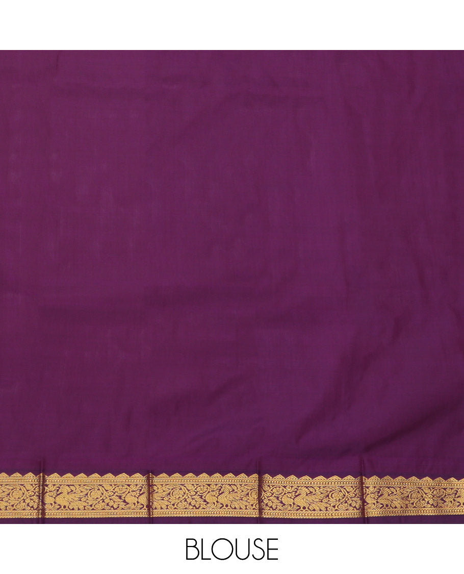Red Budget Silk Saree, Elevated with Zari Buttas, Complemented by a Contrast Traditional Zari Border, Grand Pallu, and a Contrast Blouse