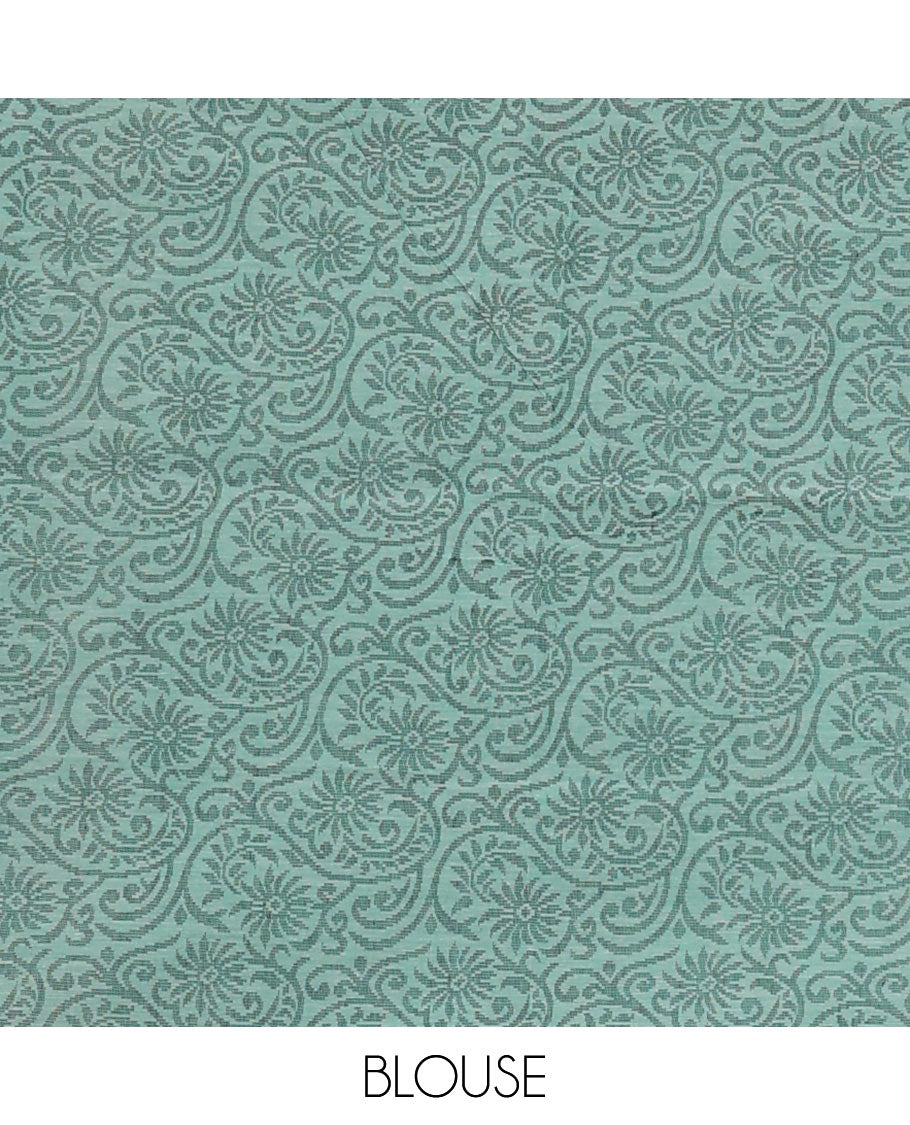 Turquoise unique motifs Coimbatore cotton saree, self-pallu of intricate designs
