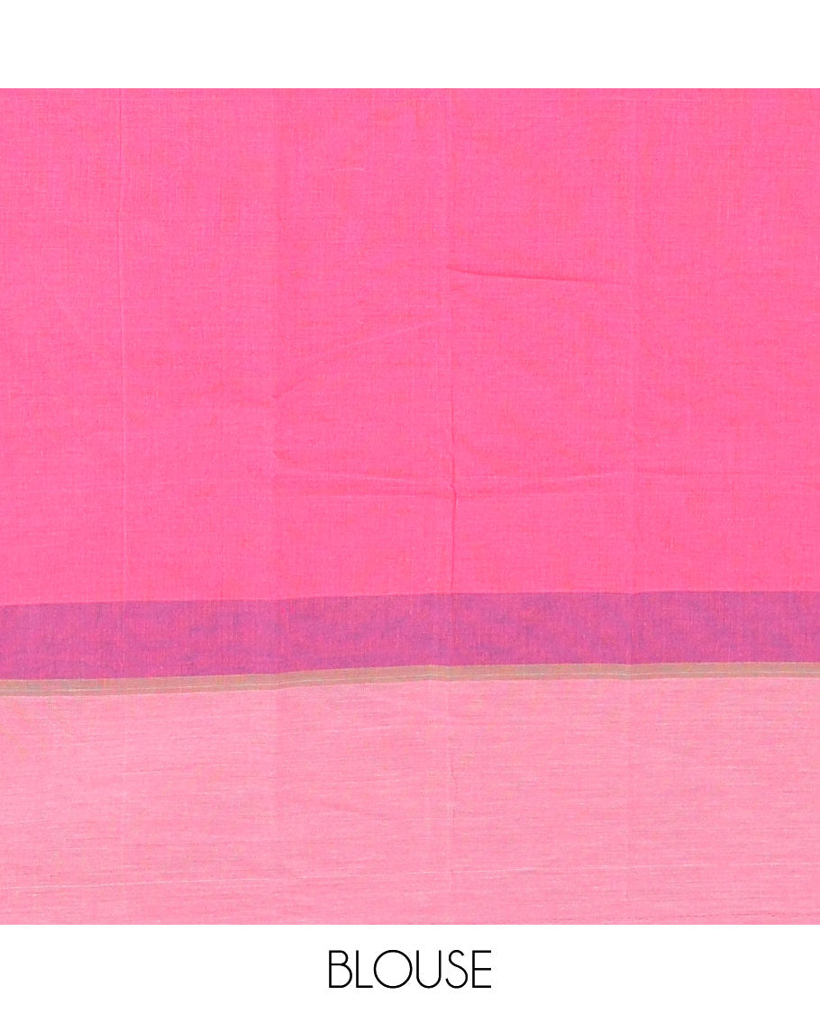 Pink floral printed chirala cotton saree, contrast floral printed border & geometric patterned pallu