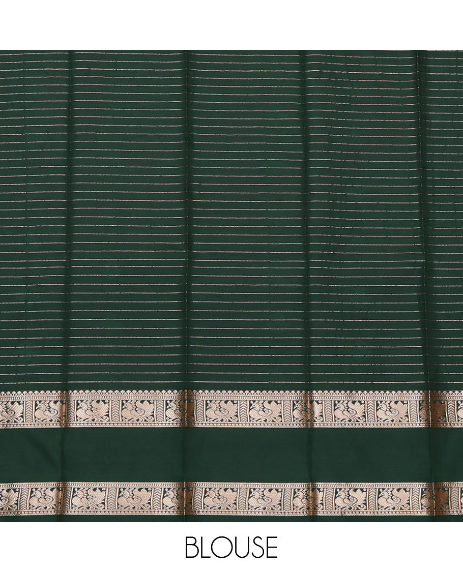 Navy Budget Silk Saree, Embellished with Zari Buttas and Checks, Highlighted by Traditional Zari Rettai Pettu Border, Contrast Grand Pallu, and a Contrast Blouse