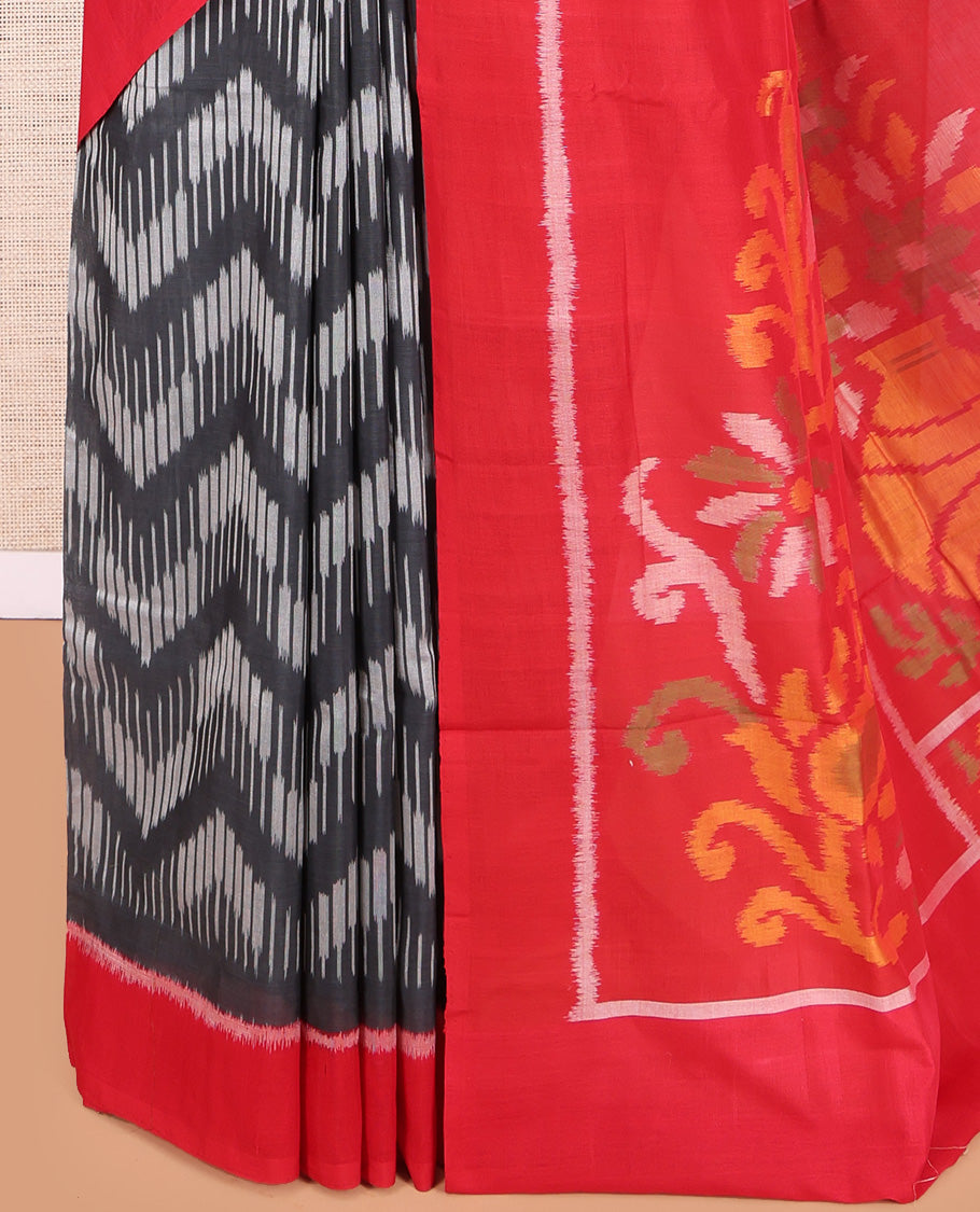 Black Pochampally Ikat Cotton Saree