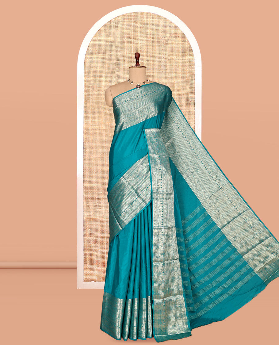 Rama Blue Plain Semi-Mysore Silk Saree