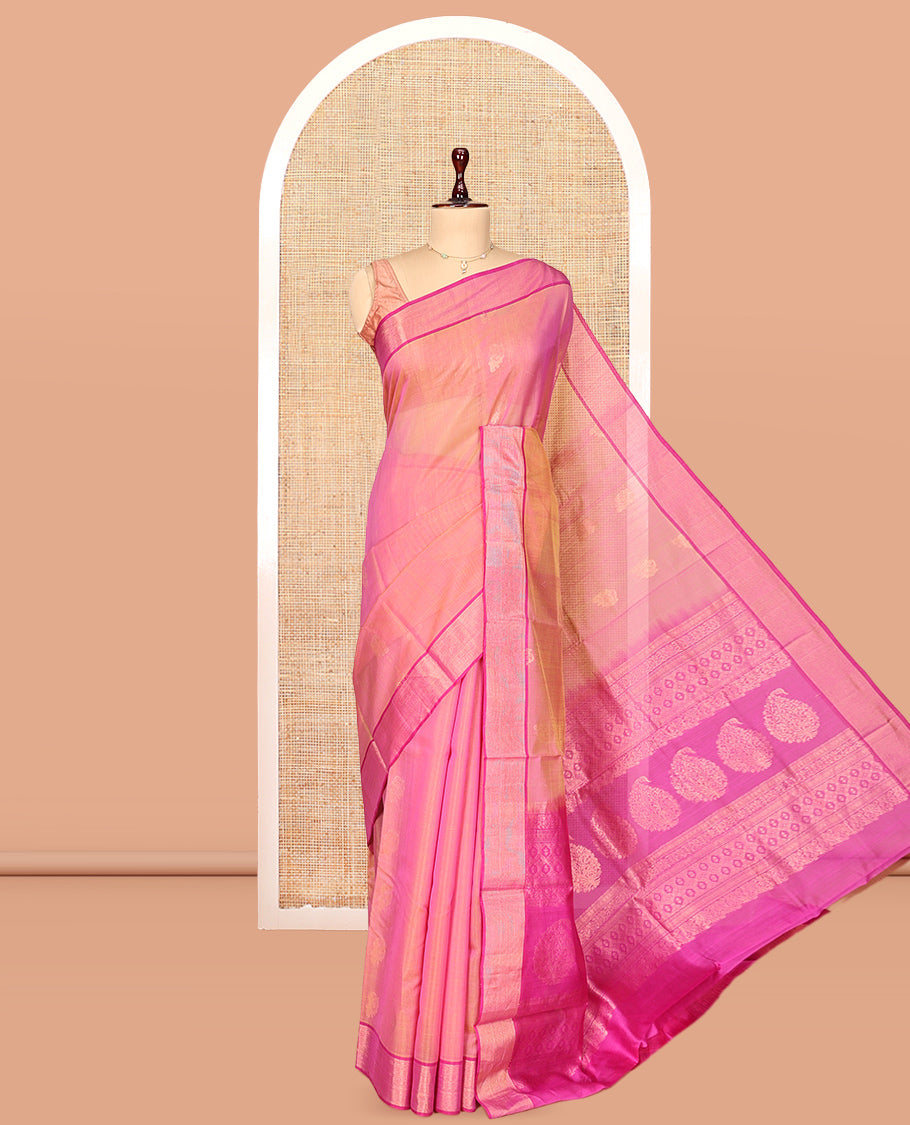 Pink Zari Butta Silk Cotton Saree