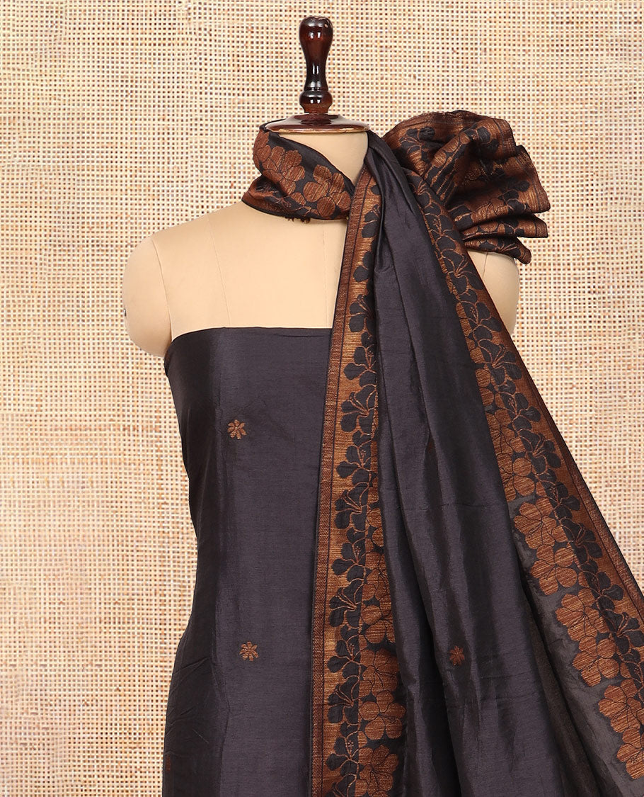 Black Semi Silk Material Chudidar Set, Adorned with Copper Zari Intricate Design Woven Top, a Santoon Bottom, Matching Dupatta