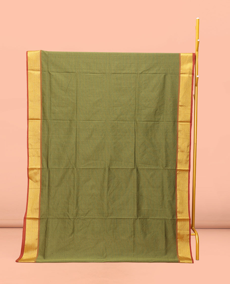 Green Striped Poly Cotton Saree