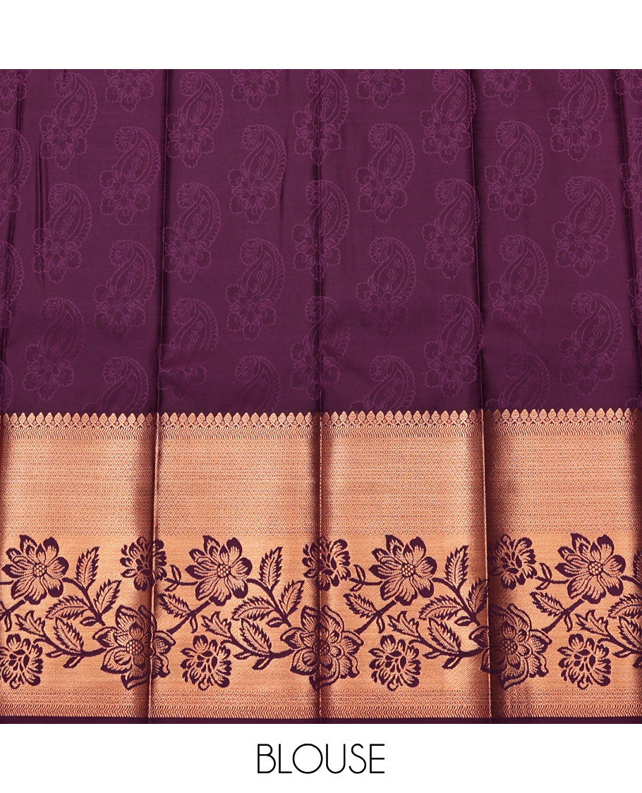 Grey Budget Silk Saree, Decorated with Paisley Jacquard, Complemented by Contrast Traditional Zari Border, Intricate Pallu, and a Contrast Blouse