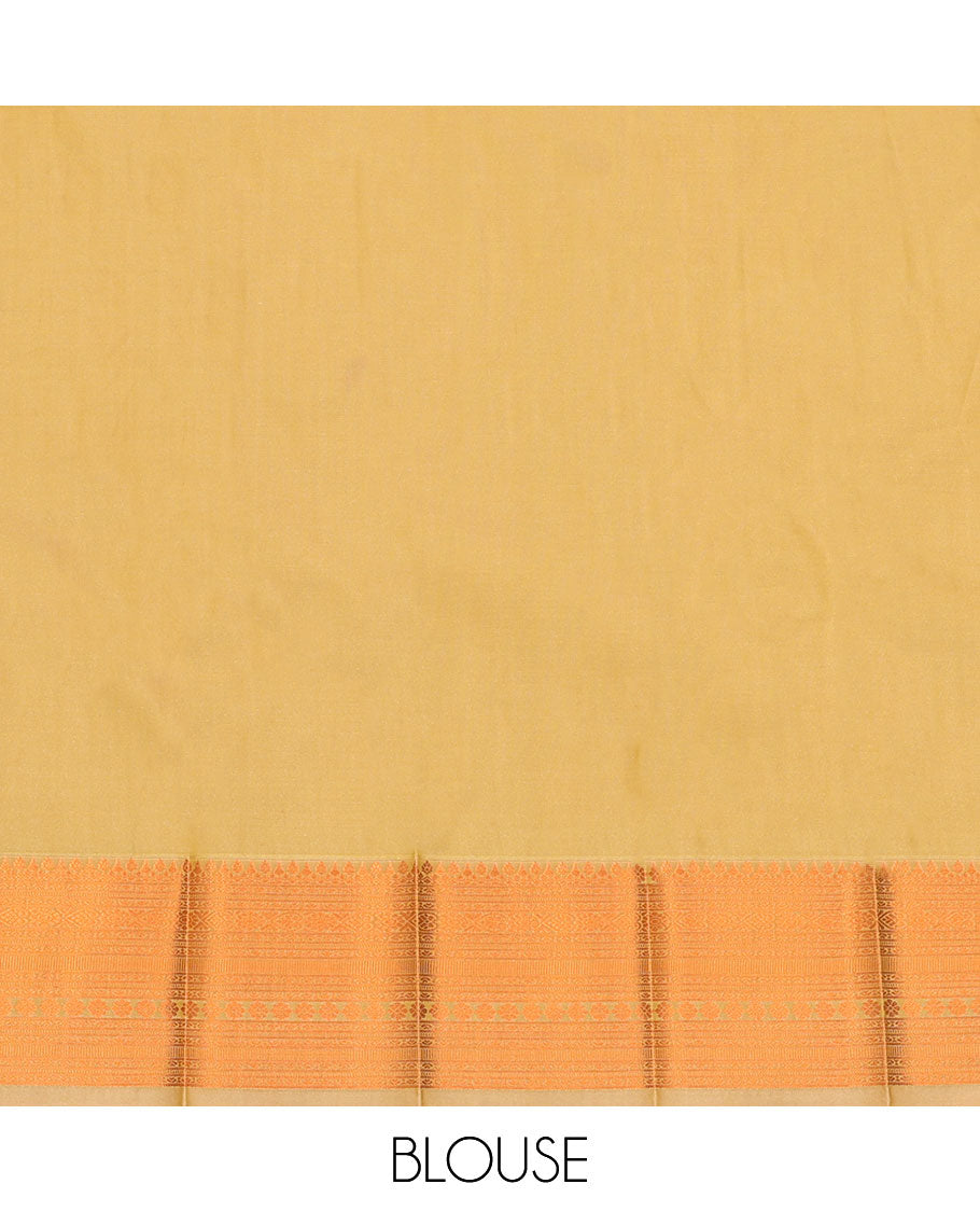 Green Budget Silk Saree, Sparsely Woven with Zari Buttas and Checks All Over Its Body, Highlighted by a Traditional Zari Design Border, Sparsely Woven Pallu, and Paired with a Matching Blouse
