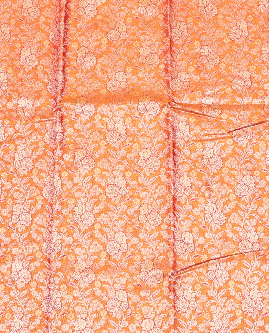 Orange Art Silk Half-Saree, Decked Up with Floral Jacquard Design, Contrast Traditional Zari Border, and Paired with a Matching Blouse