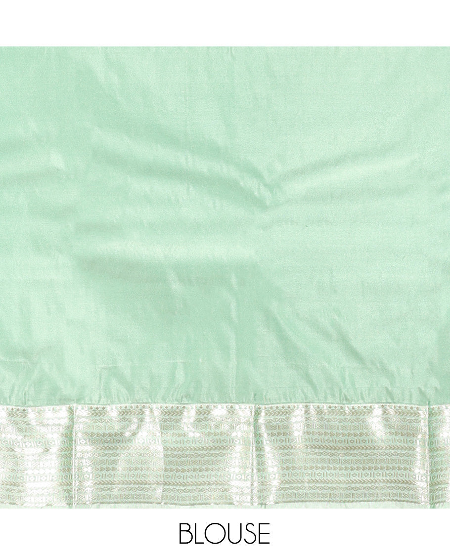 Green Budget Silk Saree, Adorned with Zari Buttas, Complemented by a Contrast Traditional Zari Border, Jaal Pallu, and Contrast Blouse