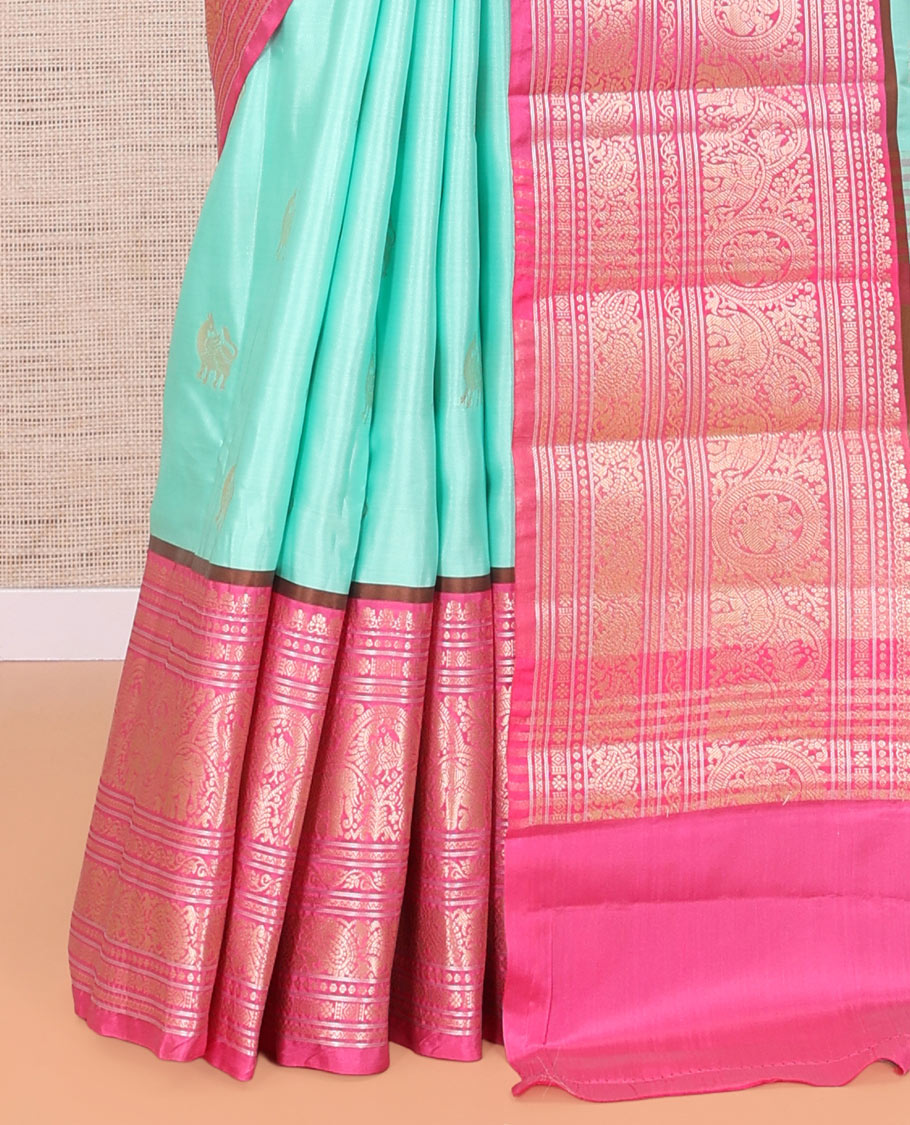 Blue Animal Butta Semi-Soft Silk Saree