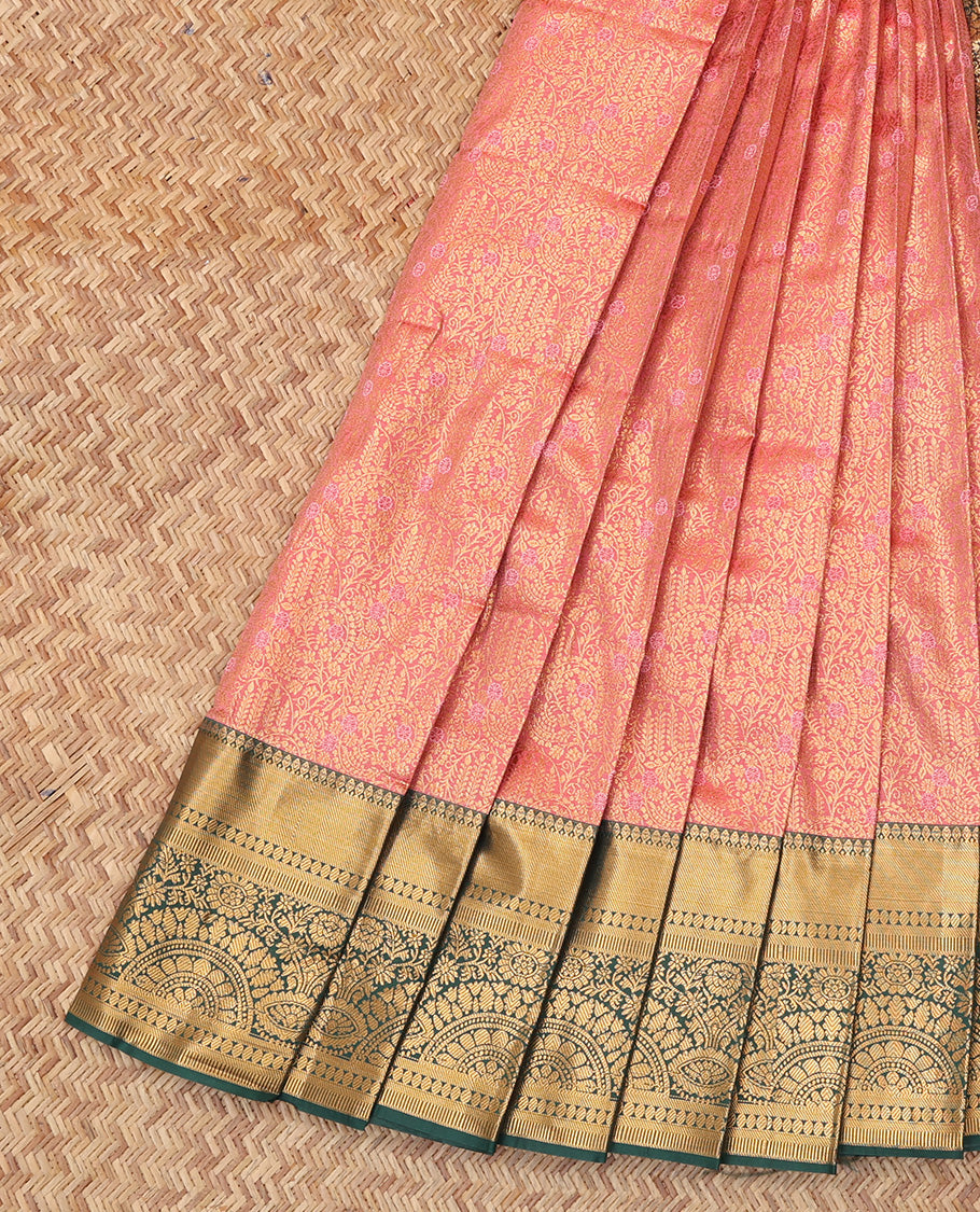 Pink Budget Silk Saree, Ornamented with Jacquard Design, Complemented by Contrast Traditional Zari Border, a Grand Pallu and a Contrast Blouse