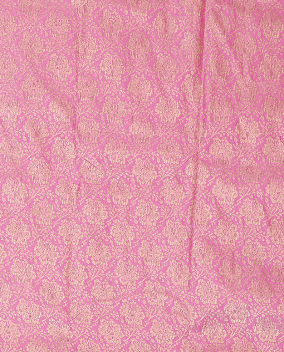 Pink Art Silk Pavadai Material, Bedecked with Jacquard Design, Contrast Floral Zari Design Border, and a Contrast Blouse