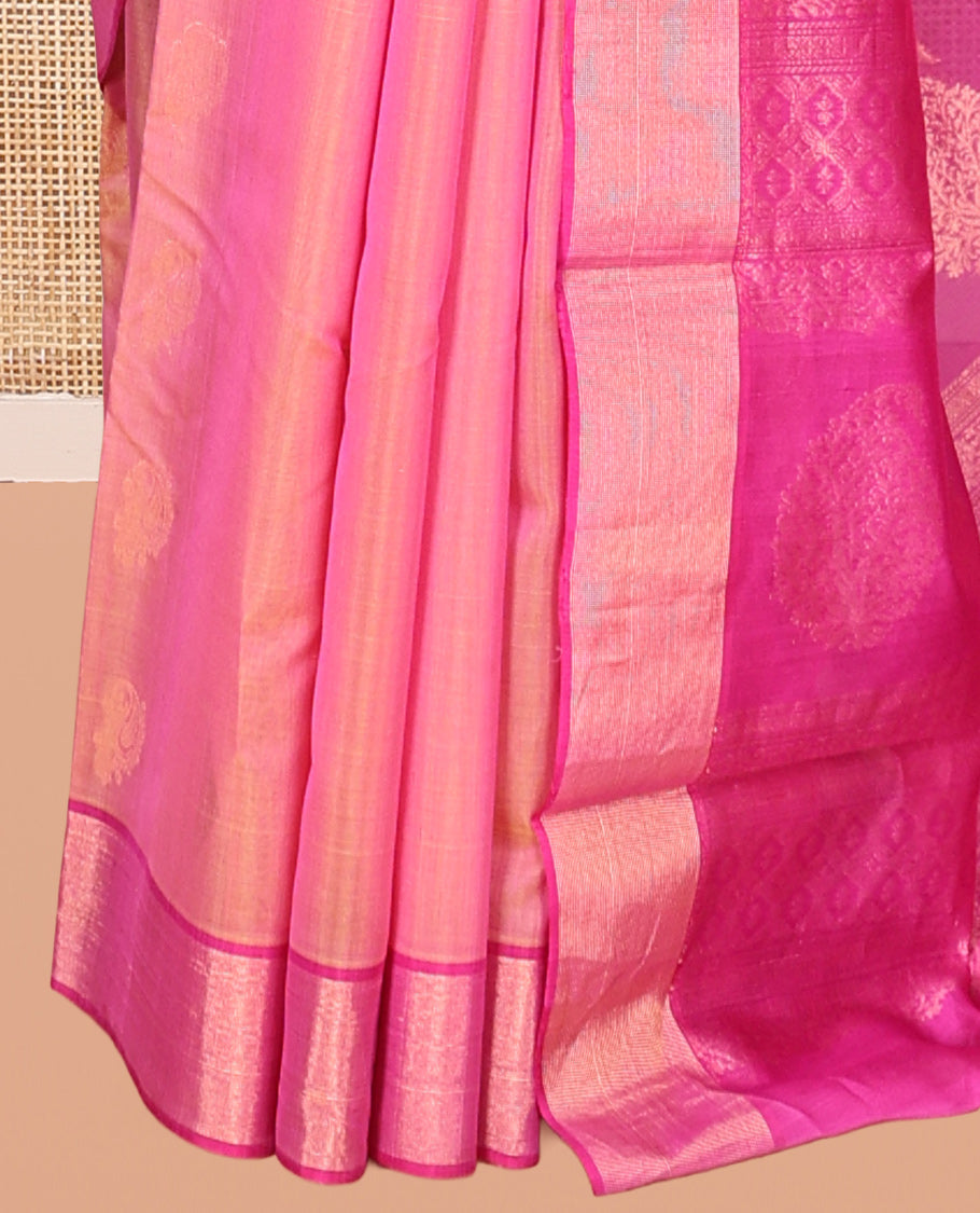 Pink Zari Butta Silk Cotton Saree
