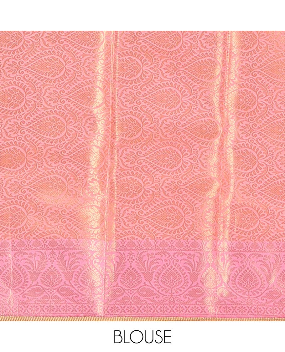 Yellow semi-banaras tissue silk saree with contrast zari, fringe border & pallu of intricate design