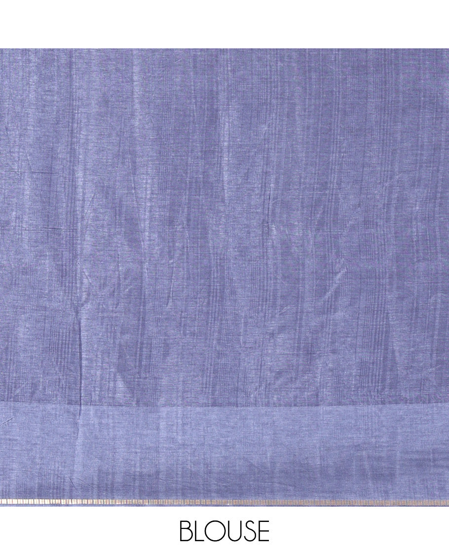 Grey zari checked fancy tussar silk saree, zari striped border, plain pallu, and a matching blouse