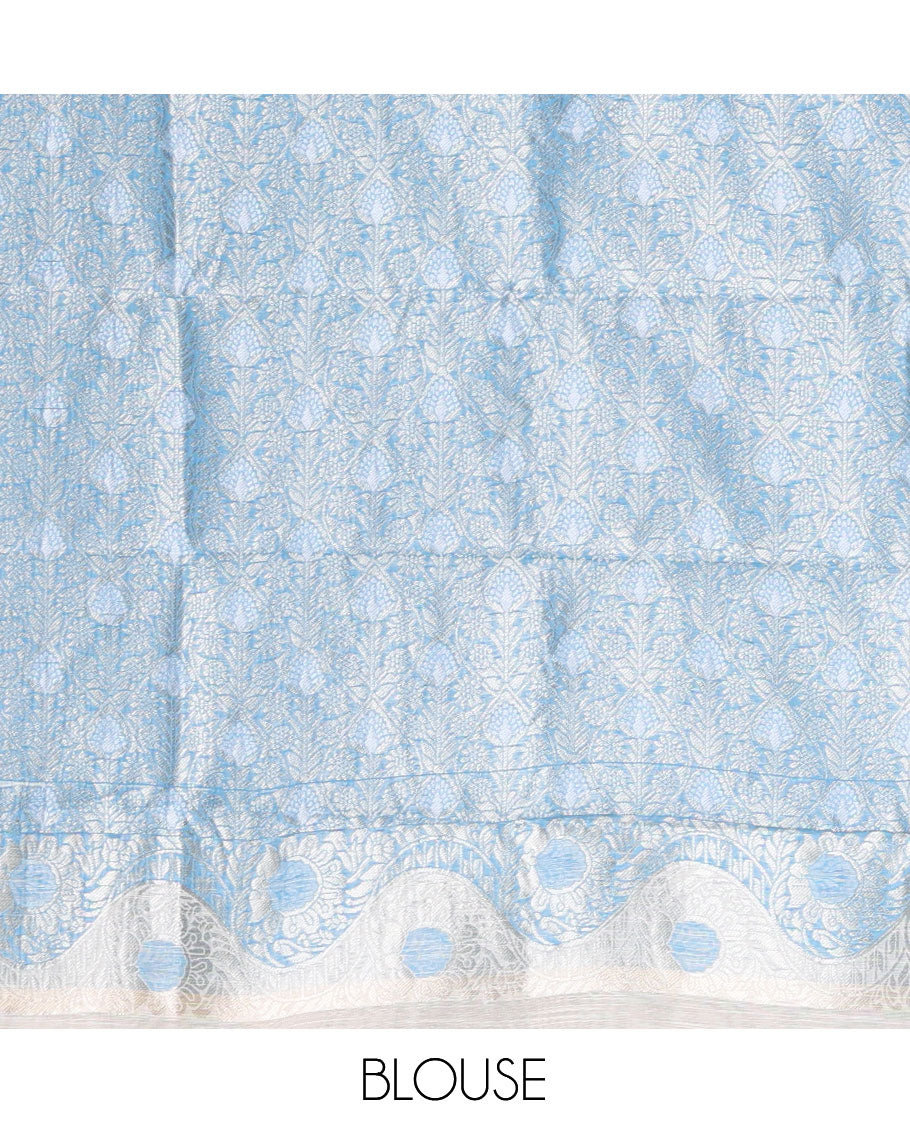 Cream-Blue Jute Linen Saree