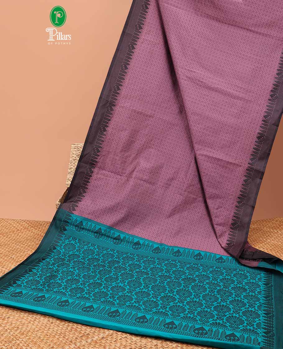 Purple geometric design silk saree with contrast striped,floral design border & intricate floral design pallu along with contrast blouse