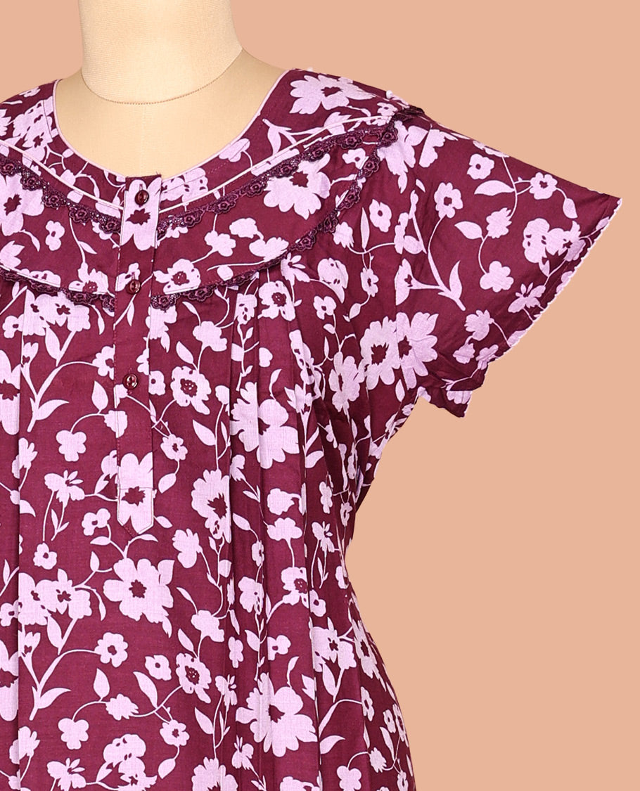 Burgundy Cotton-Blended Nighty