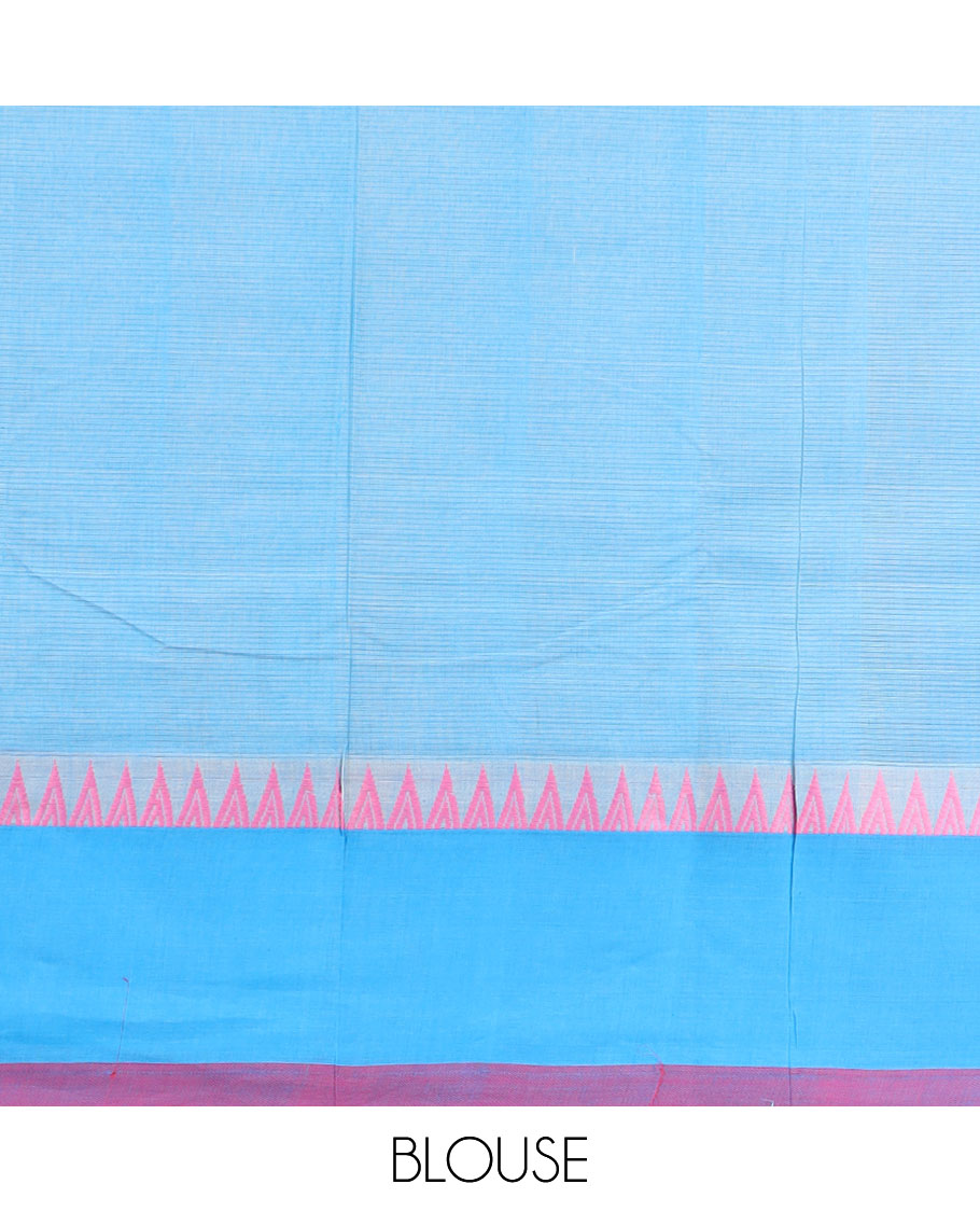 Sandal striped khadi cotton saree with contrast temple border & striped pallu