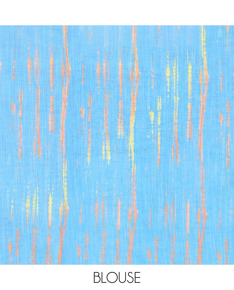 Maroon shibori printed linen cotton saree, contrast piping zari border, shibori circle printed pallu, and a contrast shibori printed blouse