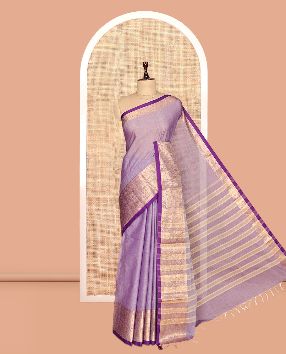 Pale Violet Plain Chettinad Cotton Saree