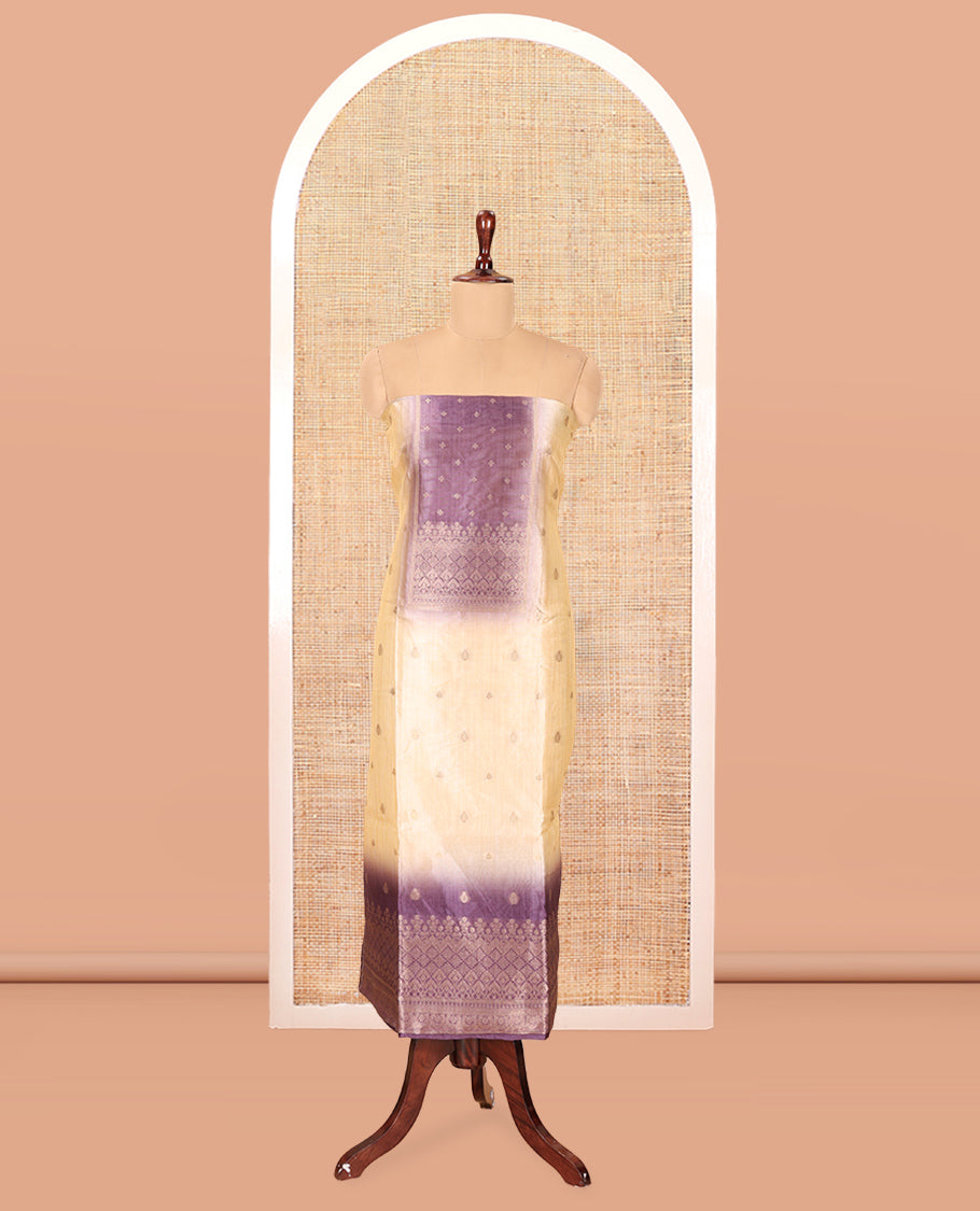 Chikku-Lavender Semi-Tussar Material Chudiddar, Buttas and Neck Work Top, Contrast Bottom, Buttas Dupatta