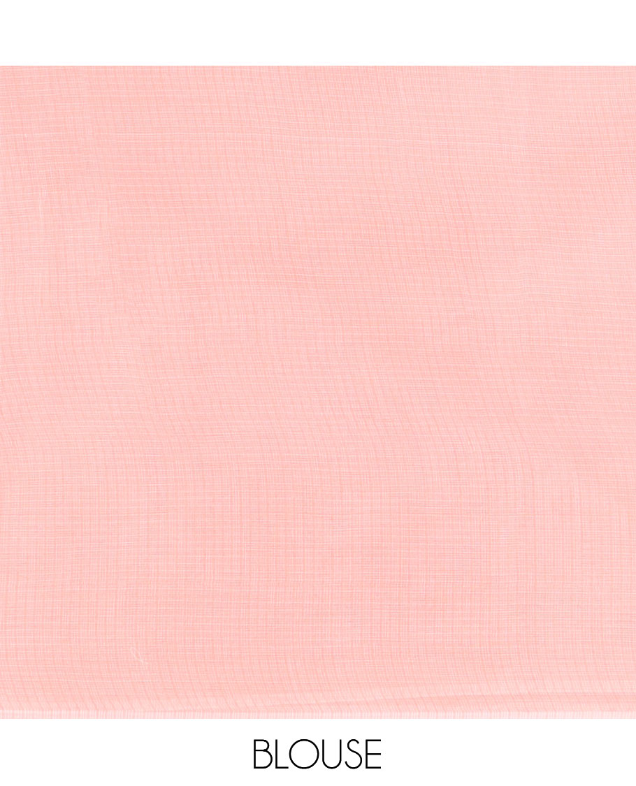 Pink Kota Doria Saree Features Thread-Embroidered Bird Motifs, a Lace Border, and a Matching Blouse