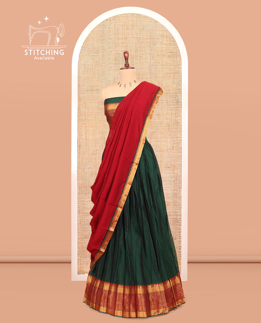 Bottle Green Mercerised Cotton Half-Saree