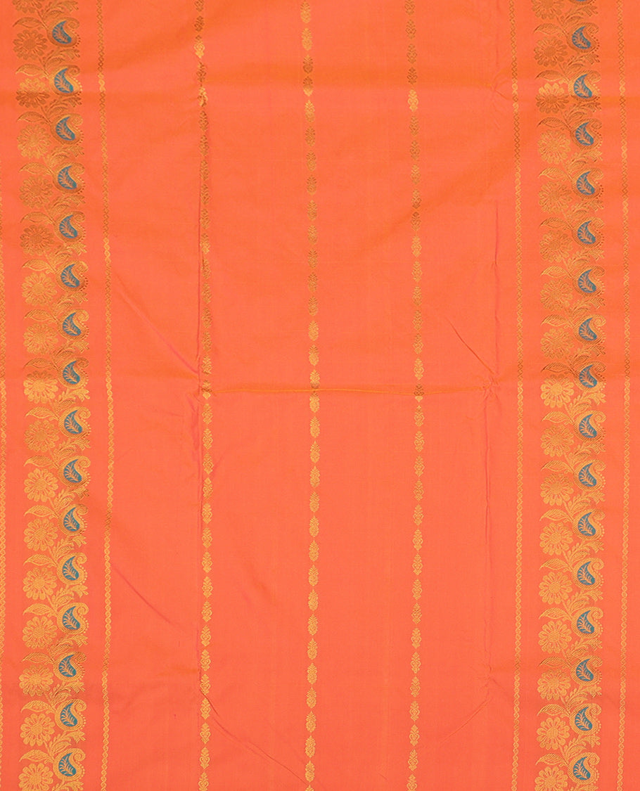 Orange Art Silk Pavadai Material Set, Finely Crafted with Zari Designs on Its Skirt, Complemented by a Contrast Traditional Zari Border, and a Matching Blouse