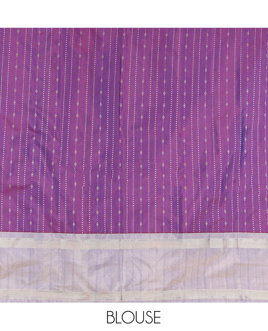 Purple Aarani Gift Saree, Elevated with Stripes on Its Body, Complemented by a Contrast Rettai Pettu Striped Border, Subtle Striped Pallu, and Paired with a Matching Blouse
