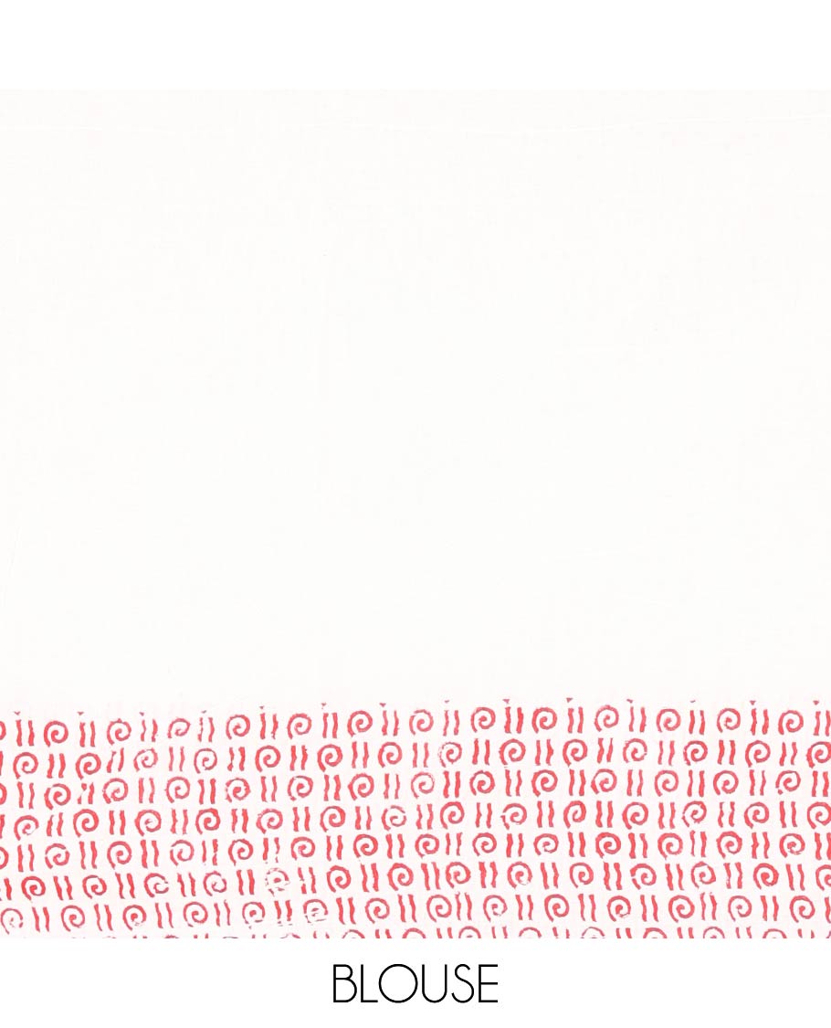 Cream Chandrakala Kalamkari block printed mul cotton saree, unique motifs hand block printed border, printed pallu, and a matching blouse