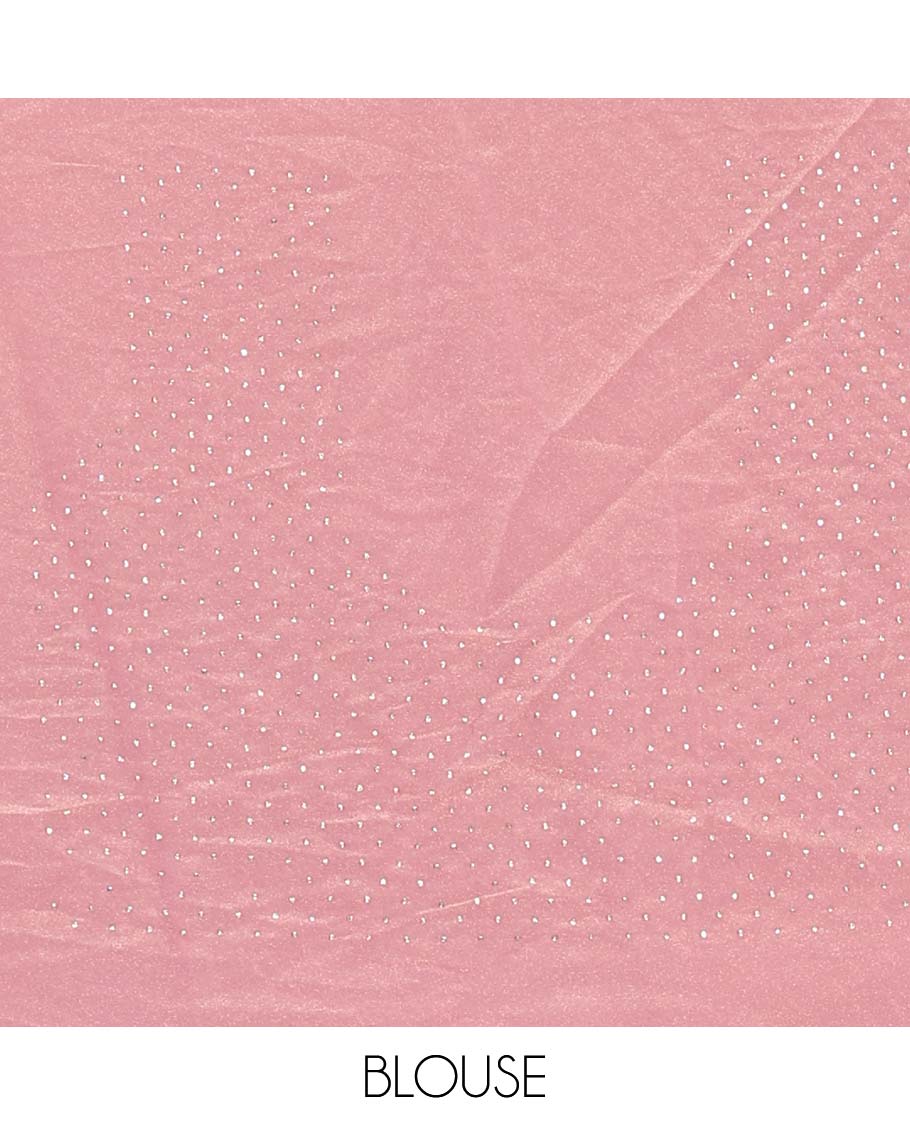 Pink diagonal striped foli printed shimmer chiffon saree, scallop jarkan stone work border, self-pallu, and plain blouse