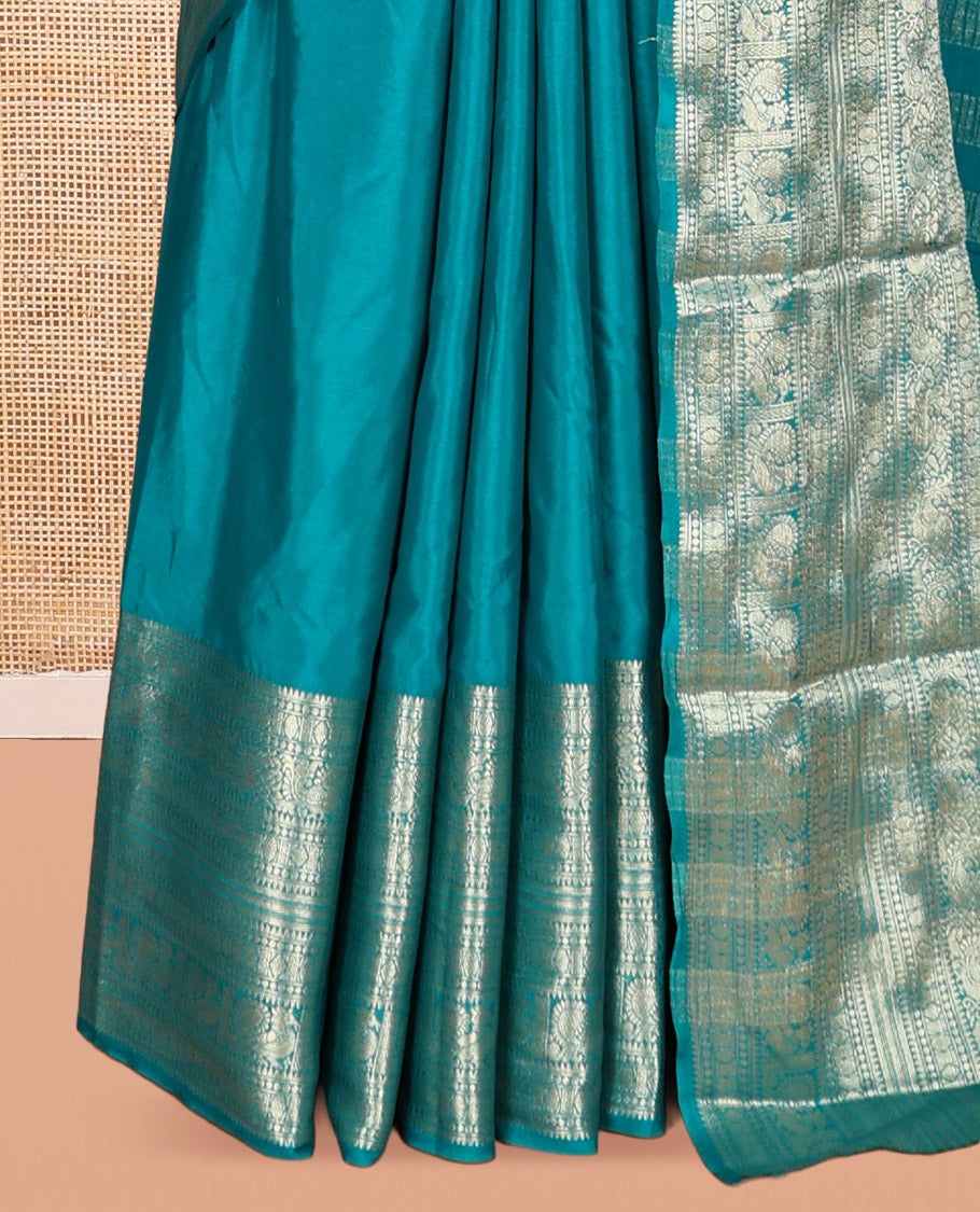 Rama Blue Plain Semi-Mysore Silk Saree