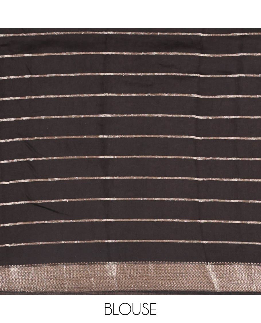 Green Assam Cotton Saree Accentulated with Horizontal Zari Stripes and Kalamkari Peacock Print, Complemented by a Contrast Traditional Zari Design Border, Gleaming Zari Woven Pallu, and a Contrast Zari Design Blouse