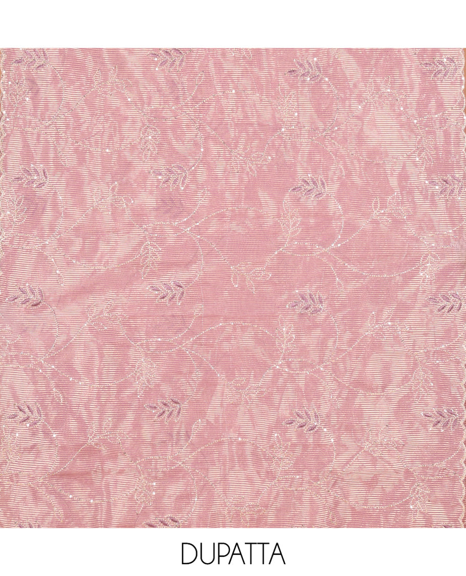 Cream-Pink Banarasi Tissue Material Churidar, Embroidery Top, Contrast Bottom, Embroidery Dupatta