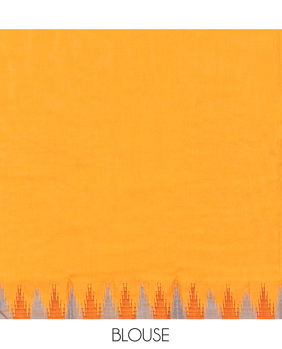 Blue Plain Bangalore Silk Saree, Complemented by a Contrast Temple Border, Pallu of Stripes, and a Contrast Blouse