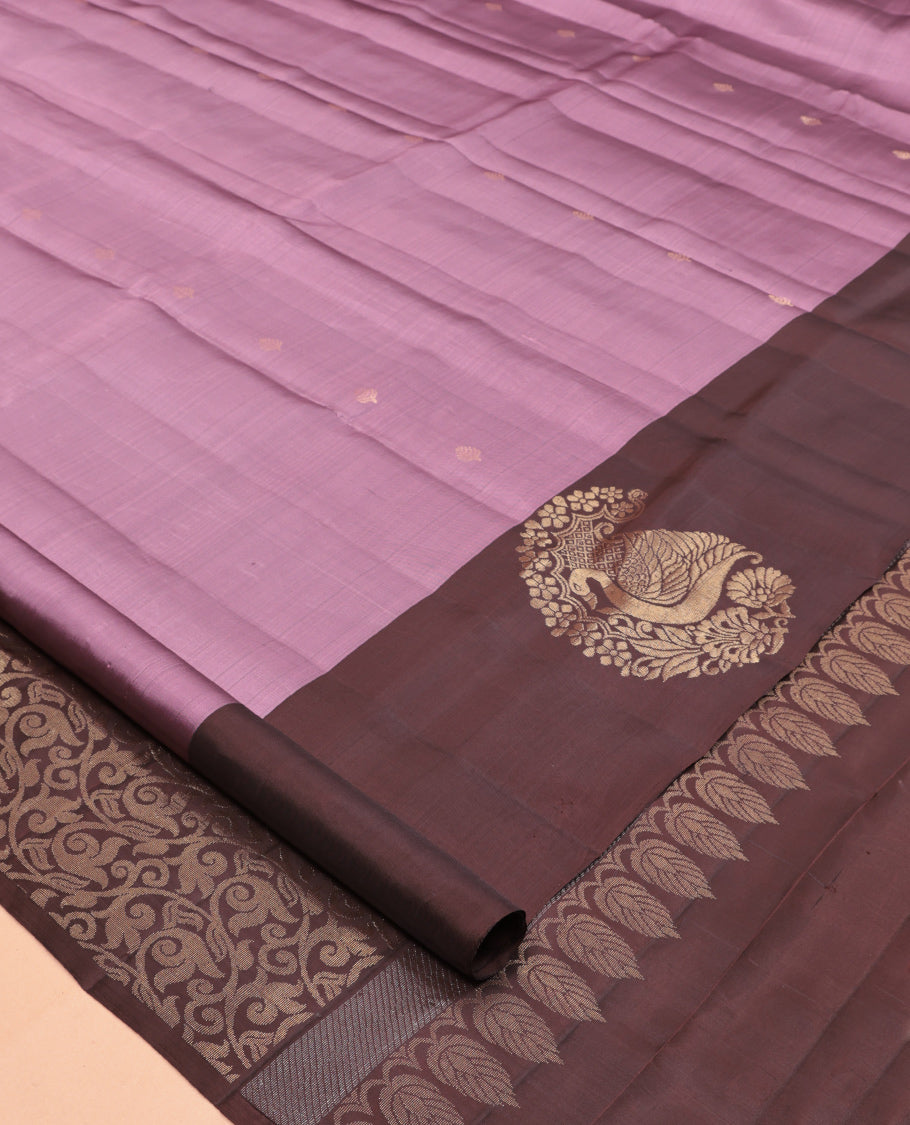 Light Purple Mayuri Lite Silk Mix Saree, Decked Up with Zari Buttas, Complemented By Contrast Peacock-Paisley Butta Border, a Floral Vine Pallu, and a Contrast Blouse