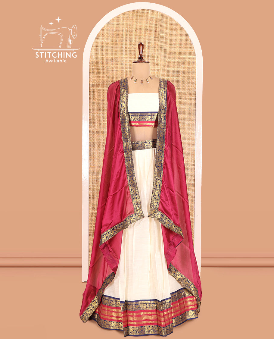 Cream-Rani Semi-Silk Cotton Half-Saree
